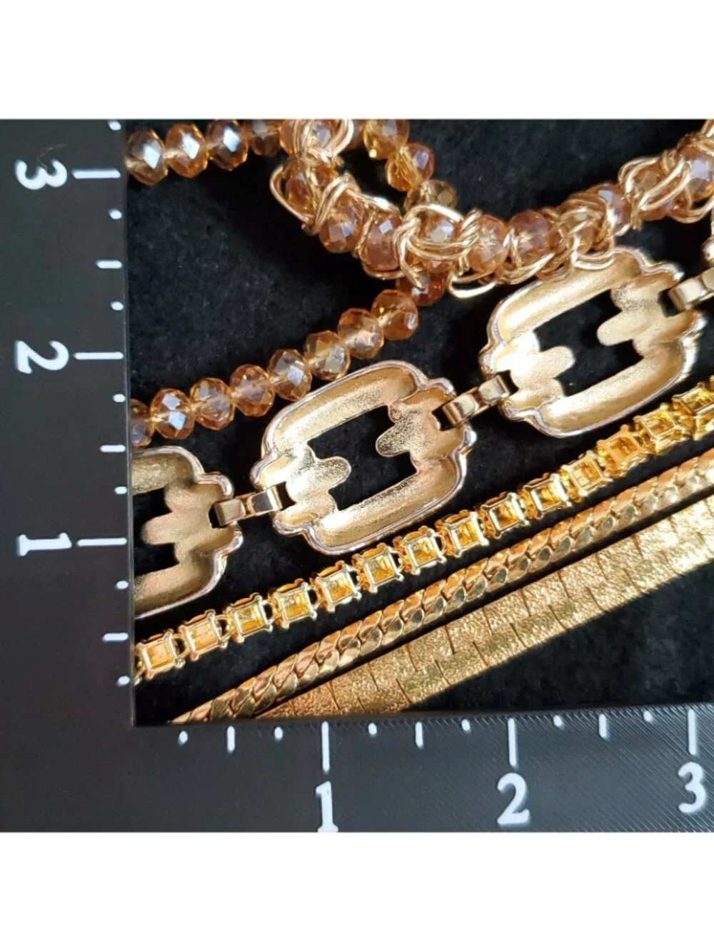Gold Tone Bracelet Lot of 6 Chain Rhinestone Beaded 7.5-8
